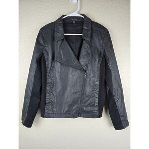 Eileen Fisher Waxed Cotton‎ Italian Fabric Black Moto Jacket M Classic